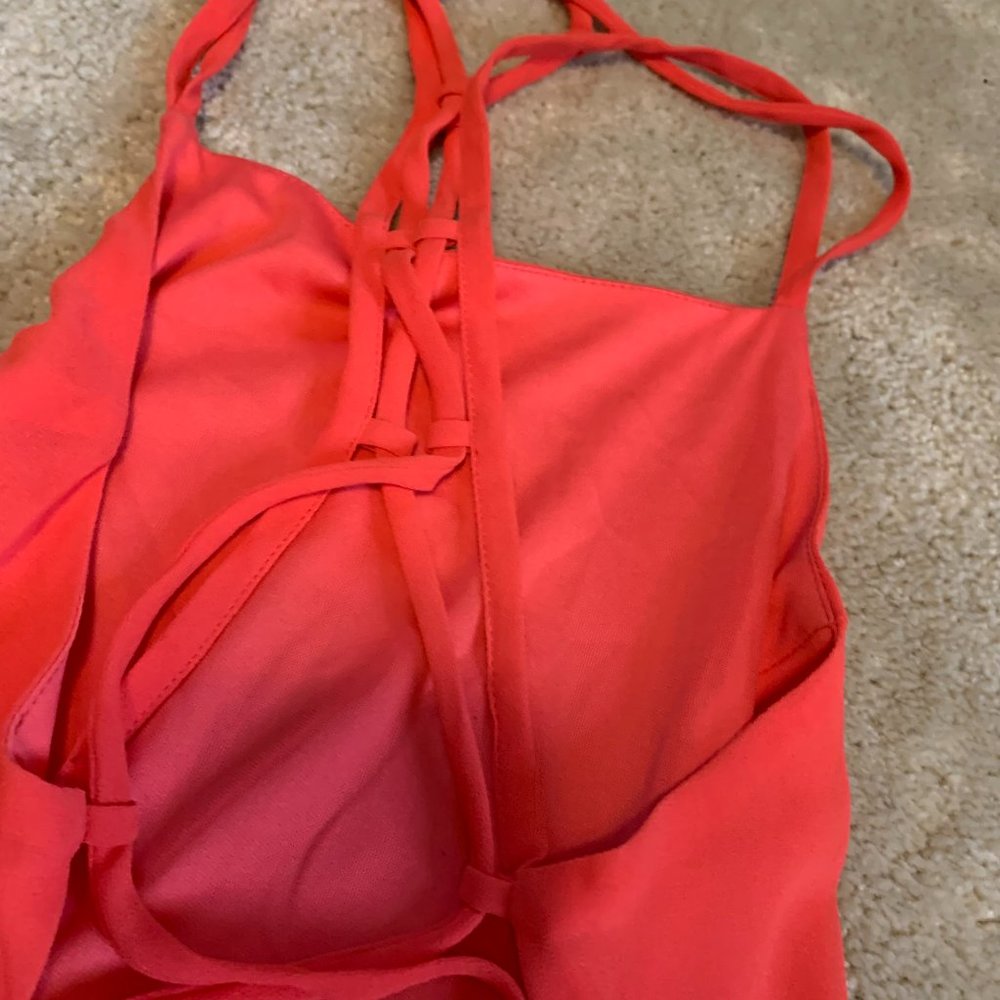 Lulu's Good Deeds Lace Up Back Dress Bright Coral Size M - Picture 5 of 9